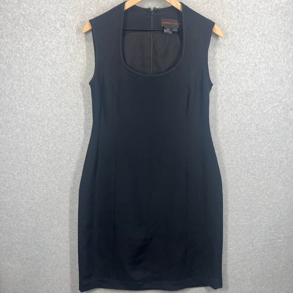 Nina McLemore Sheath Dress Womens 12 Black 100% Silk Sleeveless Scoop Neck EUC